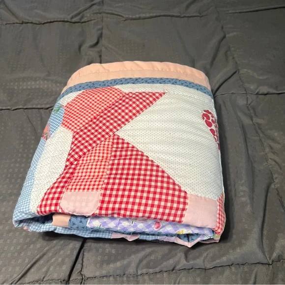 sun bonnet girl quilt 40" X 43" Multi Color With Pink Border Smallish Size